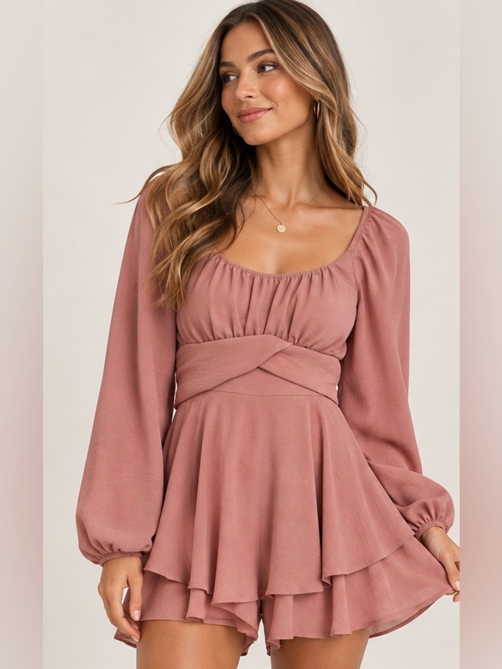 Altar’d State Marisol Crossover Romper Dusty Rose Pink Small